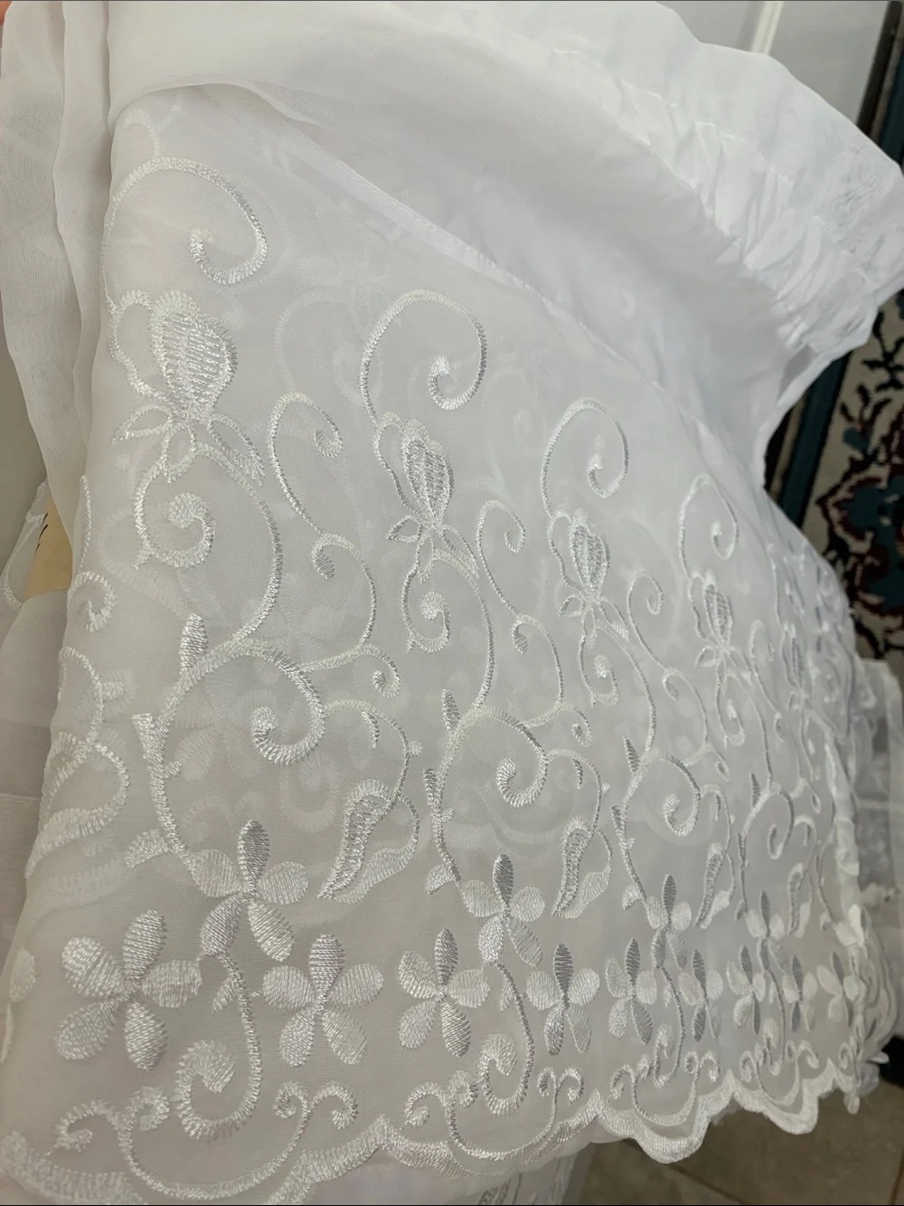 Vintage White Sheer Scalloped Lace Swag Set  and Valance Classic Window Accent